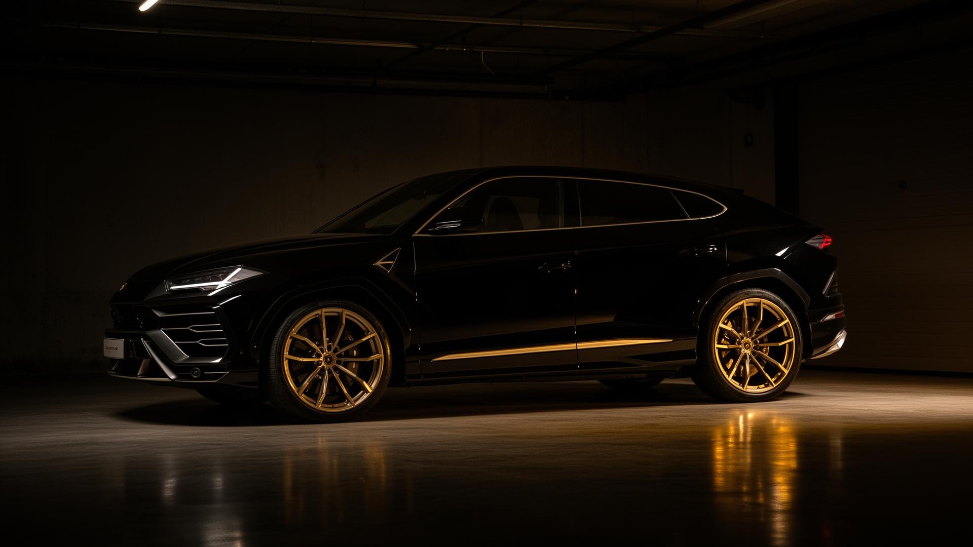 Black Lamborghini Urus in private garage